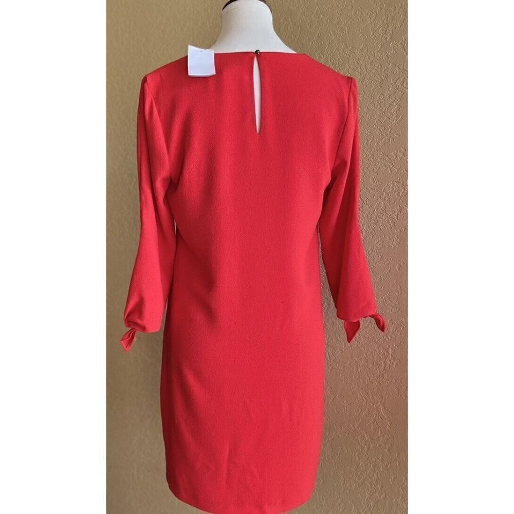 Charles Henry Red Women's Size Small S Tie Sleeve V-neck Crepe Shift Dress - Picture 10 of 11